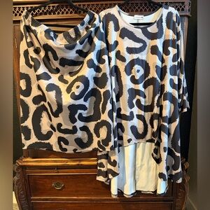 Nuggles Black and Gray Leopard Patterned Top & Skirt set